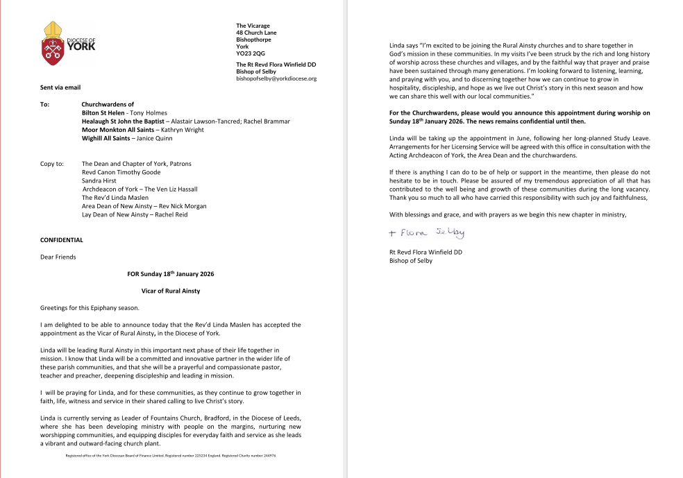 appointment of new vicar lette